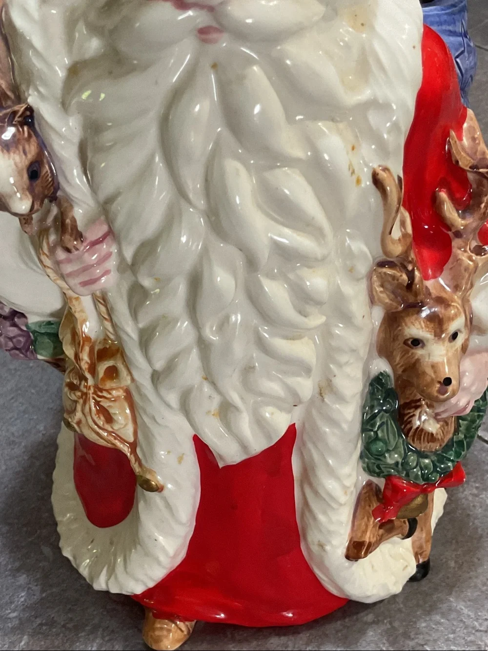 Hand-Painted Ceramic Santa Figurine with Reindeer - Red and White